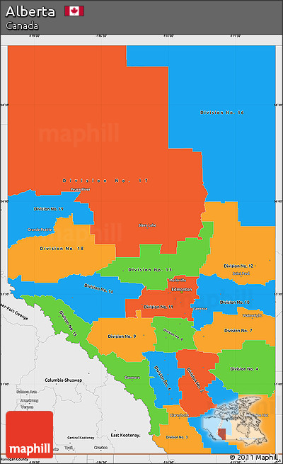 Political Simple Map of Alberta, single color outside, borders and labels