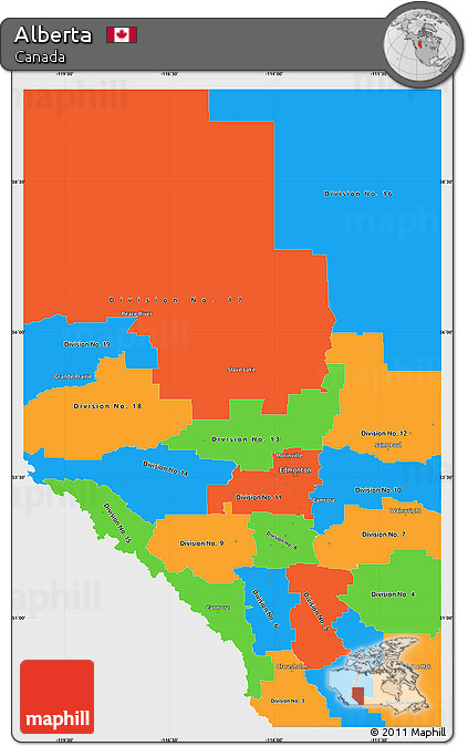 Political Simple Map of Alberta, single color outside