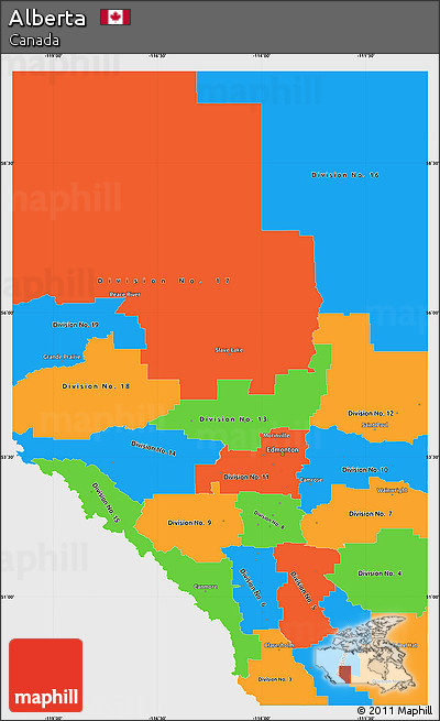 Political Simple Map of Alberta, single color outside