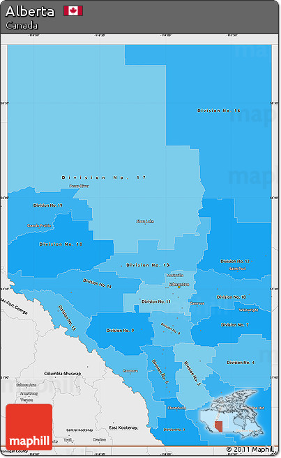 Political Shades Simple Map of Alberta, single color outside, borders and labels