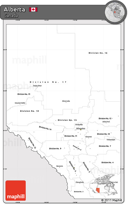Silver Style Simple Map of Alberta, cropped outside