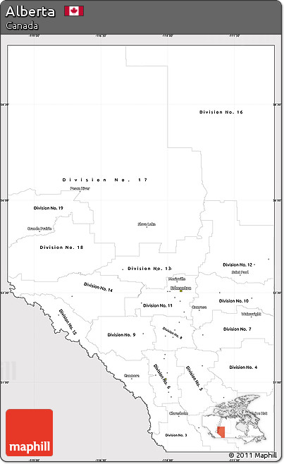 Silver Style Simple Map of Alberta, cropped outside