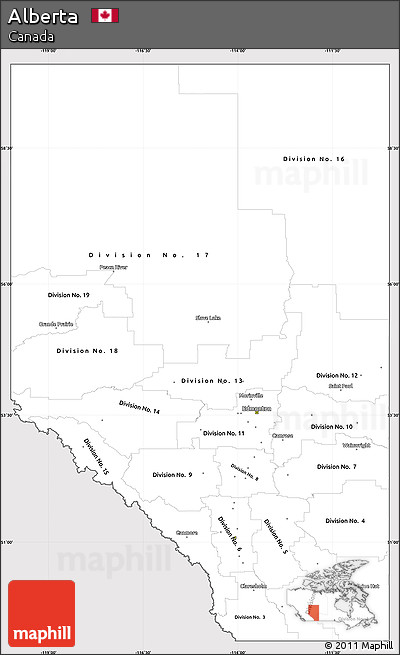 Silver Style Simple Map of Alberta, cropped outside