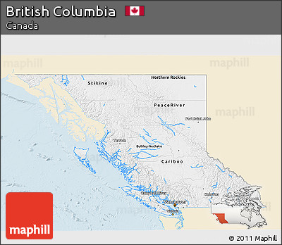 Classic Style 3D Map of British Columbia, single color outside