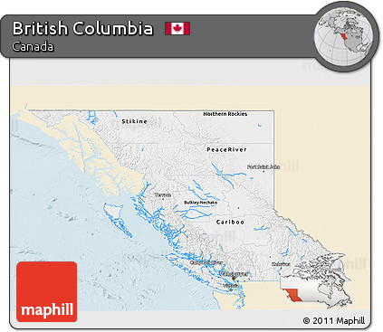 Classic Style 3D Map of British Columbia, single color outside
