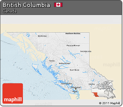 Classic Style 3D Map of British Columbia, single color outside