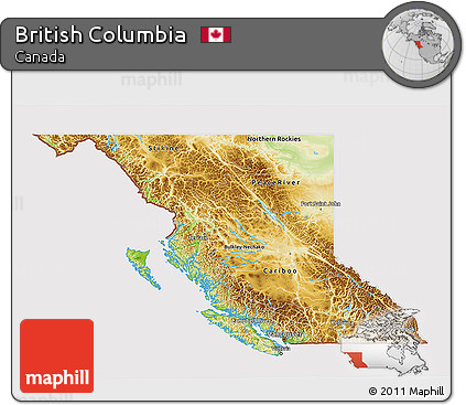 Physical 3D Map of British Columbia, cropped outside