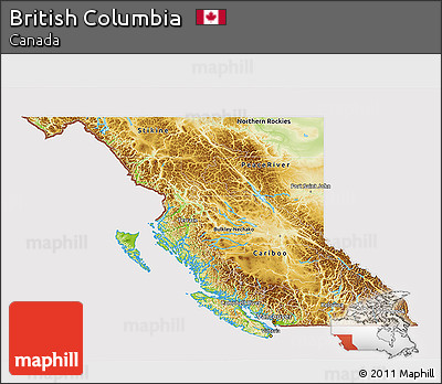 Physical 3D Map of British Columbia, cropped outside