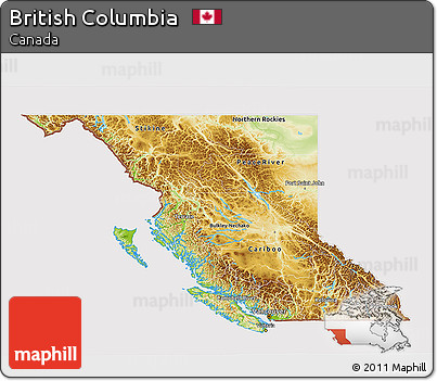 Physical 3D Map of British Columbia, cropped outside