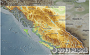 Physical 3D Map of British Columbia, darken, semi-desaturated