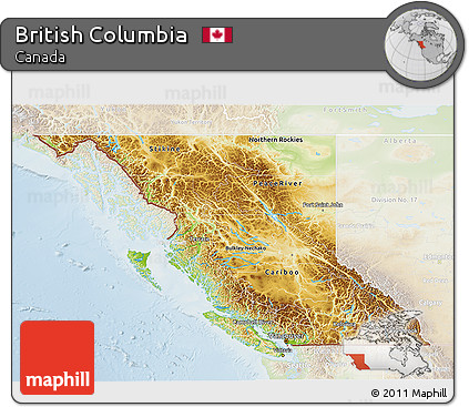 Physical 3D Map of British Columbia, lighten