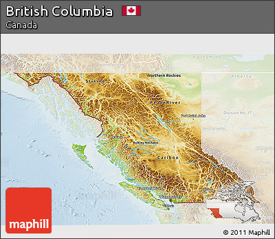 Physical 3D Map of British Columbia, lighten