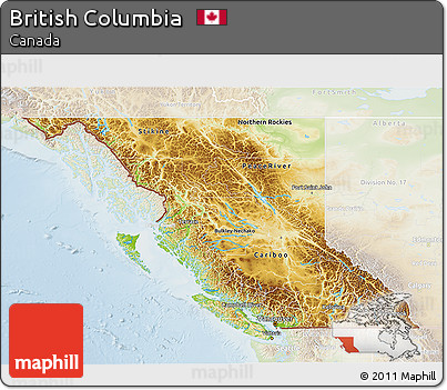 Physical 3D Map of British Columbia, lighten