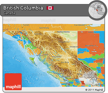 Physical 3D Map of British Columbia, political outside