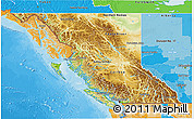 Physical 3D Map of British Columbia, political shades outside