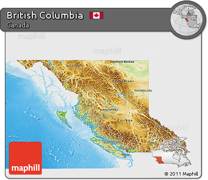 Physical 3D Map of British Columbia, single color outside