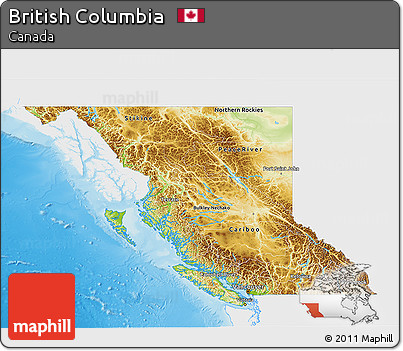 Physical 3D Map of British Columbia, single color outside