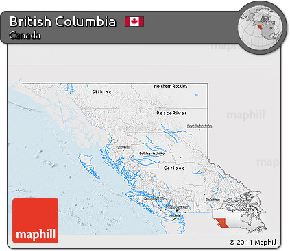 Silver Style 3D Map of British Columbia, single color outside
