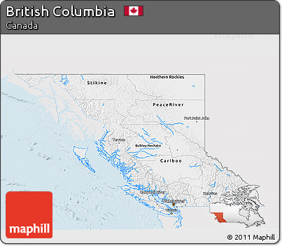 Silver Style 3D Map of British Columbia, single color outside