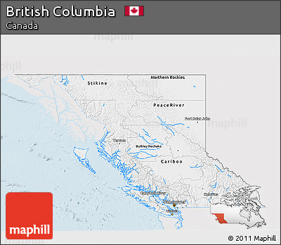 Silver Style 3D Map of British Columbia, single color outside