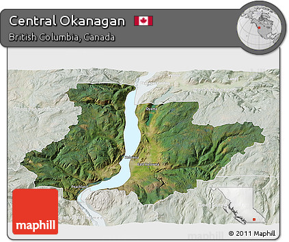 Satellite 3D Map of Central Okanagan, lighten