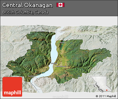 Satellite 3D Map of Central Okanagan, lighten