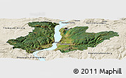 Satellite Panoramic Map of Central Okanagan, shaded relief outside