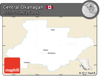 Classic Style Simple Map of Central Okanagan, single color outside
