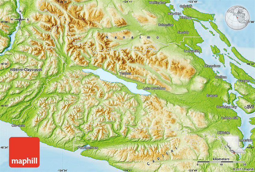 Physical Map of Cowichan Valley