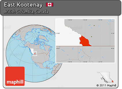 Gray Location Map of East Kootenay, highlighted parent region