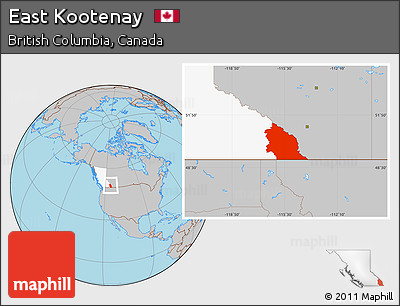 Gray Location Map of East Kootenay, highlighted parent region