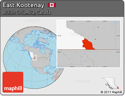 Gray Location Map of East Kootenay, highlighted parent region