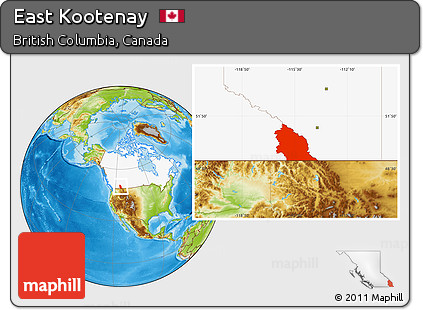 Physical Location Map of East Kootenay, highlighted country