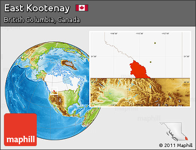 Physical Location Map of East Kootenay, highlighted country
