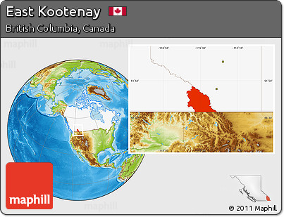 Physical Location Map of East Kootenay, highlighted country