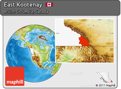 Physical Location Map of East Kootenay, highlighted parent region