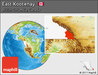 Physical Location Map of East Kootenay, highlighted parent region