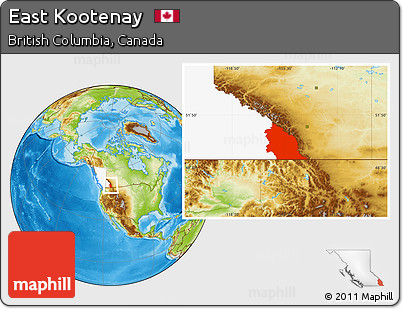 Physical Location Map of East Kootenay, highlighted parent region