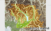 Physical Map of Fraser Valley, semi-desaturated