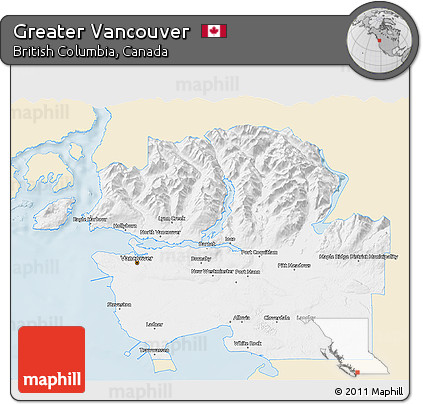 Classic Style 3D Map of Greater Vancouver, single color outside