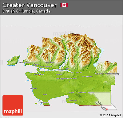 Physical 3D Map of Greater Vancouver, cropped outside
