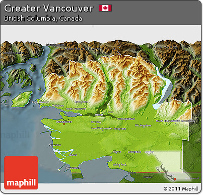 Physical 3D Map of Greater Vancouver, darken