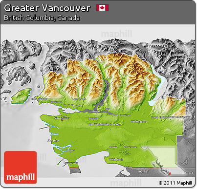 Physical 3D Map of Greater Vancouver, desaturated