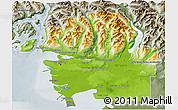 Physical 3D Map of Greater Vancouver, semi-desaturated