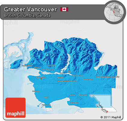 Political 3D Map of Greater Vancouver, single color outside