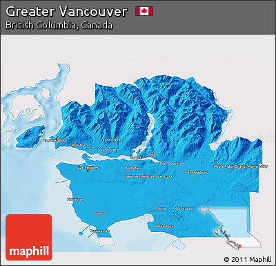 Political 3D Map of Greater Vancouver, single color outside
