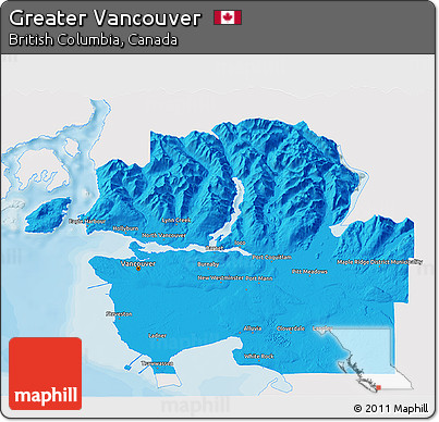 Political 3D Map of Greater Vancouver, single color outside
