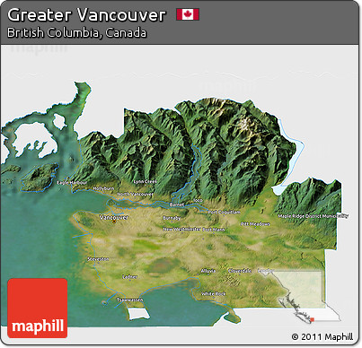 Satellite 3D Map of Greater Vancouver, single color outside