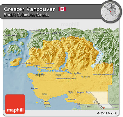 Savanna Style 3D Map of Greater Vancouver