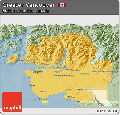 Savanna Style 3D Map of Greater Vancouver